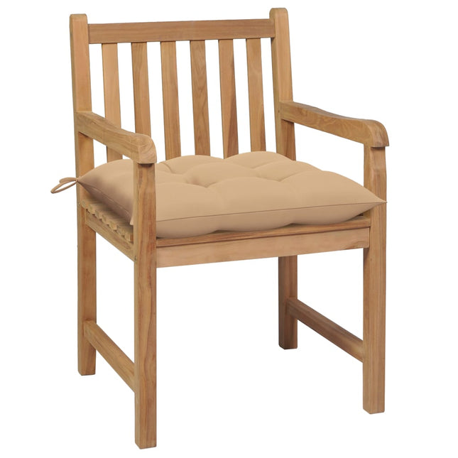 havestole 2 stk. med beige hynder massivt teaktræ