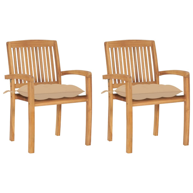 havestole 2 stk. med beige hynder massivt teaktræ