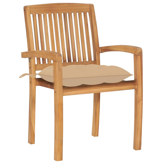 havestole 2 stk. med beige hynder massivt teaktræ