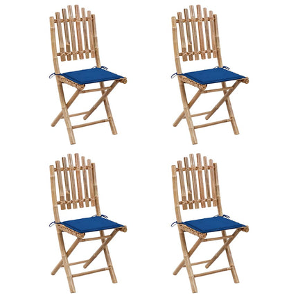 udendørs spisebordssæt 5 dele med hynder foldbart bambus