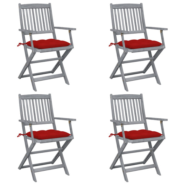 foldbare havestole 4 stk. med hynder massivt akacietræ