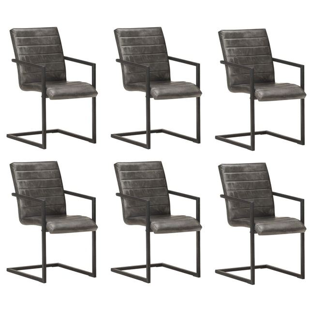 spisebordsstole 6 stk. med cantilever-design ægte læder grå