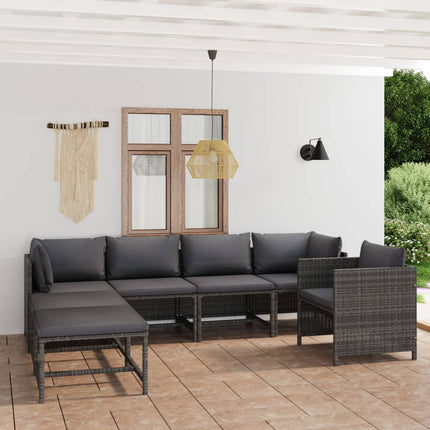 loungesæt til haven 7 dele med hynder polyrattan grå