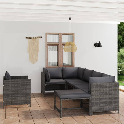 loungesæt til haven 7 dele med hynder polyrattan grå