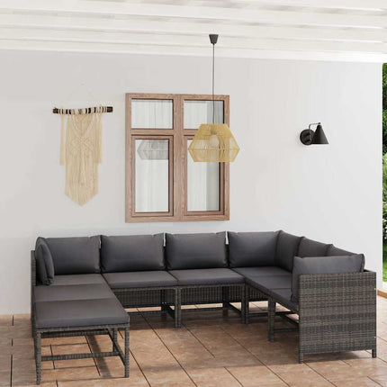 loungesæt til haven 8 dele med hynder polyrattan grå