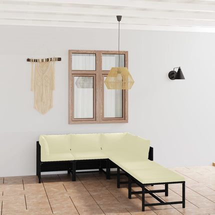 loungesæt til haven 6 dele med hynder polyrattan sort