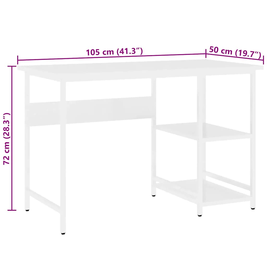 computerbord 105x50x72 cm MDF og metal hvid