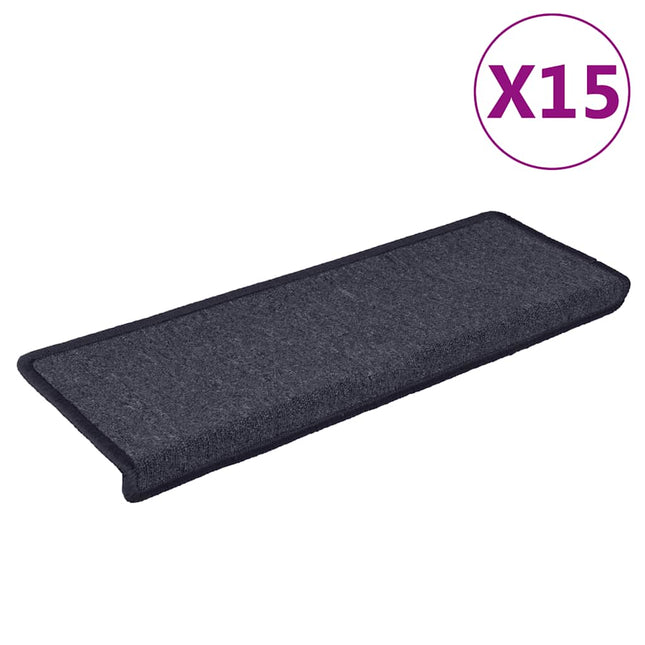 trappemåtter 15 stk. 65x21x4 cm mørkegrå og blå rektangulær kant