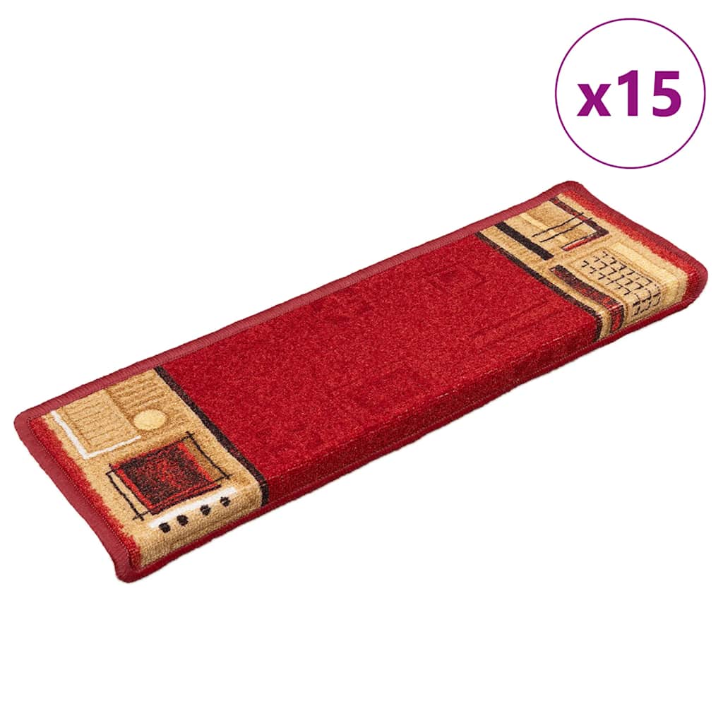 15 stk. trappemåtter 65×21×4 cm - selvklæbende, rød