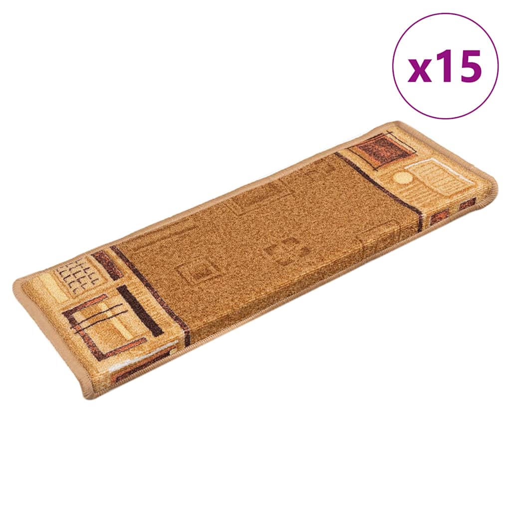15 stk. trappemåtter 65x21x4 cm selvklæbende beige billede