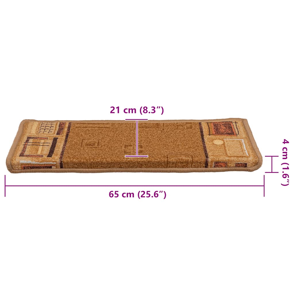 15 stk. trappemåtter 65x21x4 cm selvklæbende beige