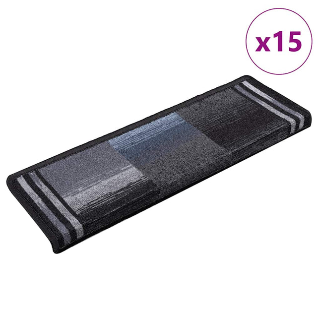 selvklæbende trappemåtter 15 stk. 65x21x4 cm sort og grå