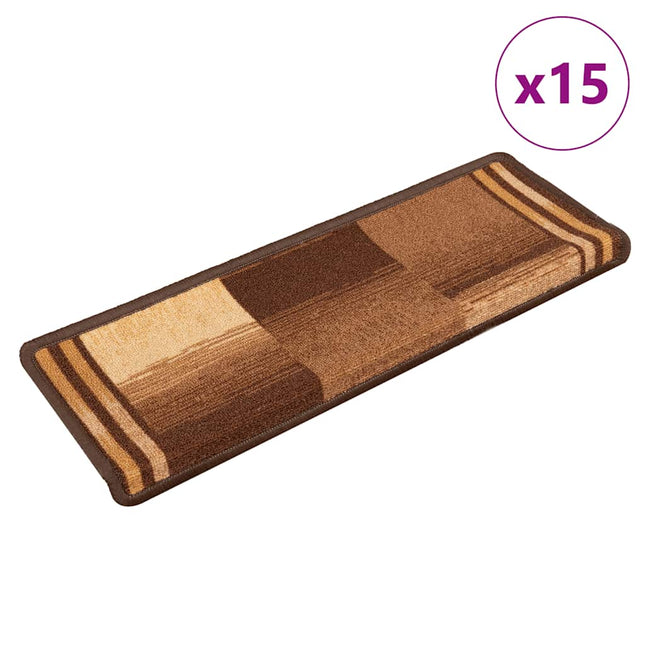 15 stk. trappemåtter 65x21x4 cm selvklæbende brun