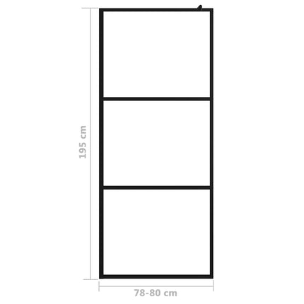 brusevæg 80x195 cm klart sikkerhedsglas sort