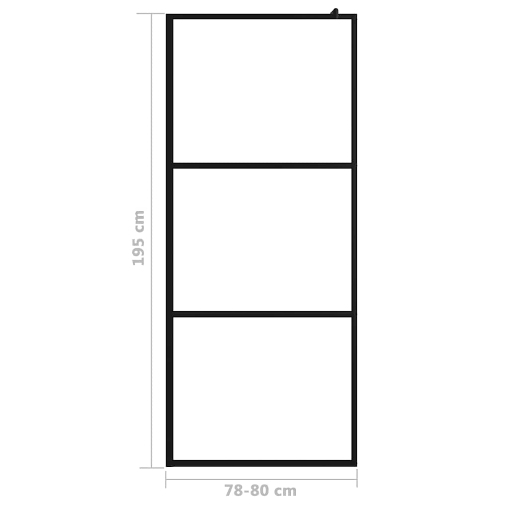 brusevæg 80x195 cm klart sikkerhedsglas sort
