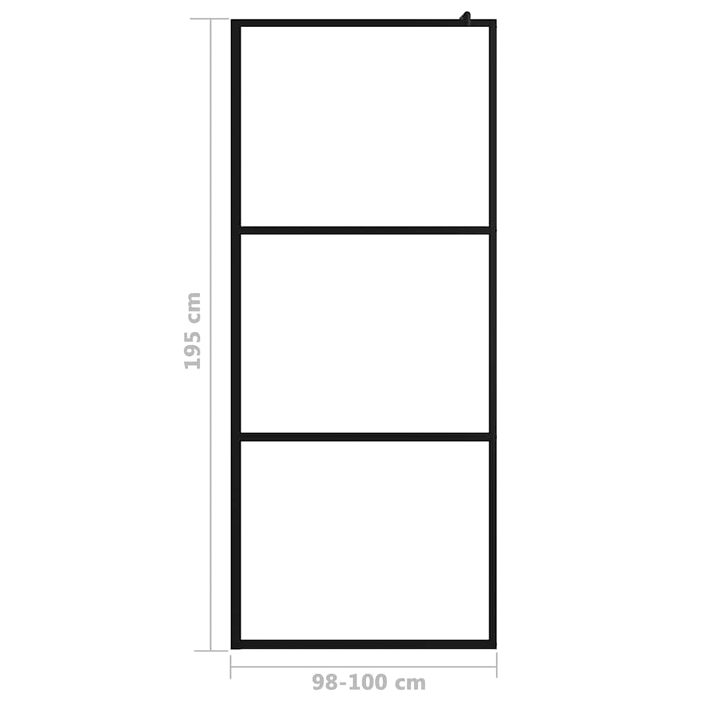 brusevæg 100x195 cm klart sikkerhedsglas sort