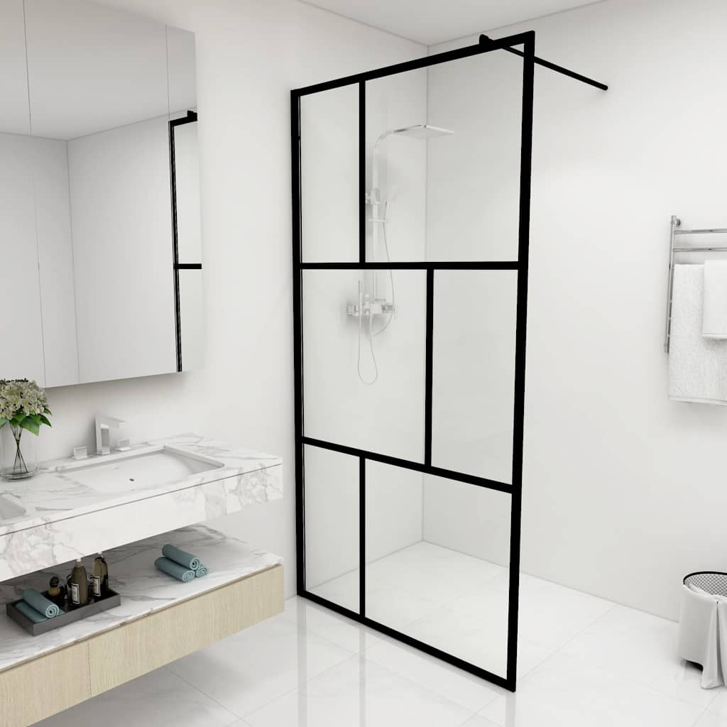 bruseafskærmning 100x195 cm hærdet glas sort