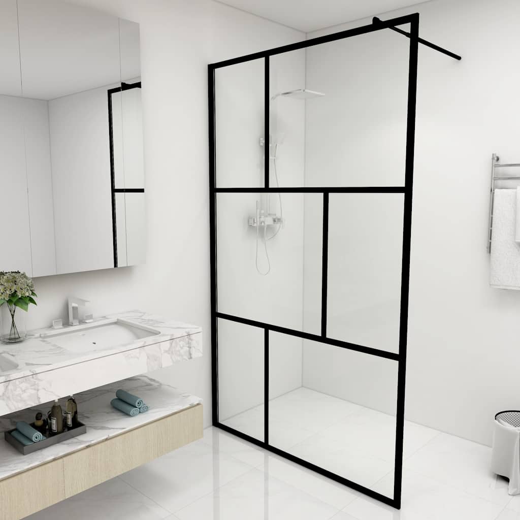 brusevæg med hærdet glas 115x195 cm sort billede