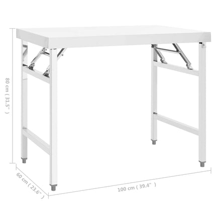 foldbart arbejdsbord til køkken 100x60x80 cm rustfrit stål