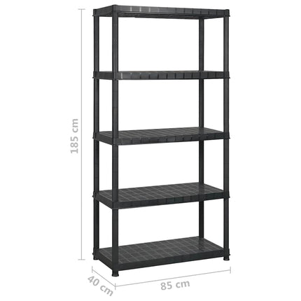 opbevaringsreol 5 hylder 170x40x185 cm plastik sort