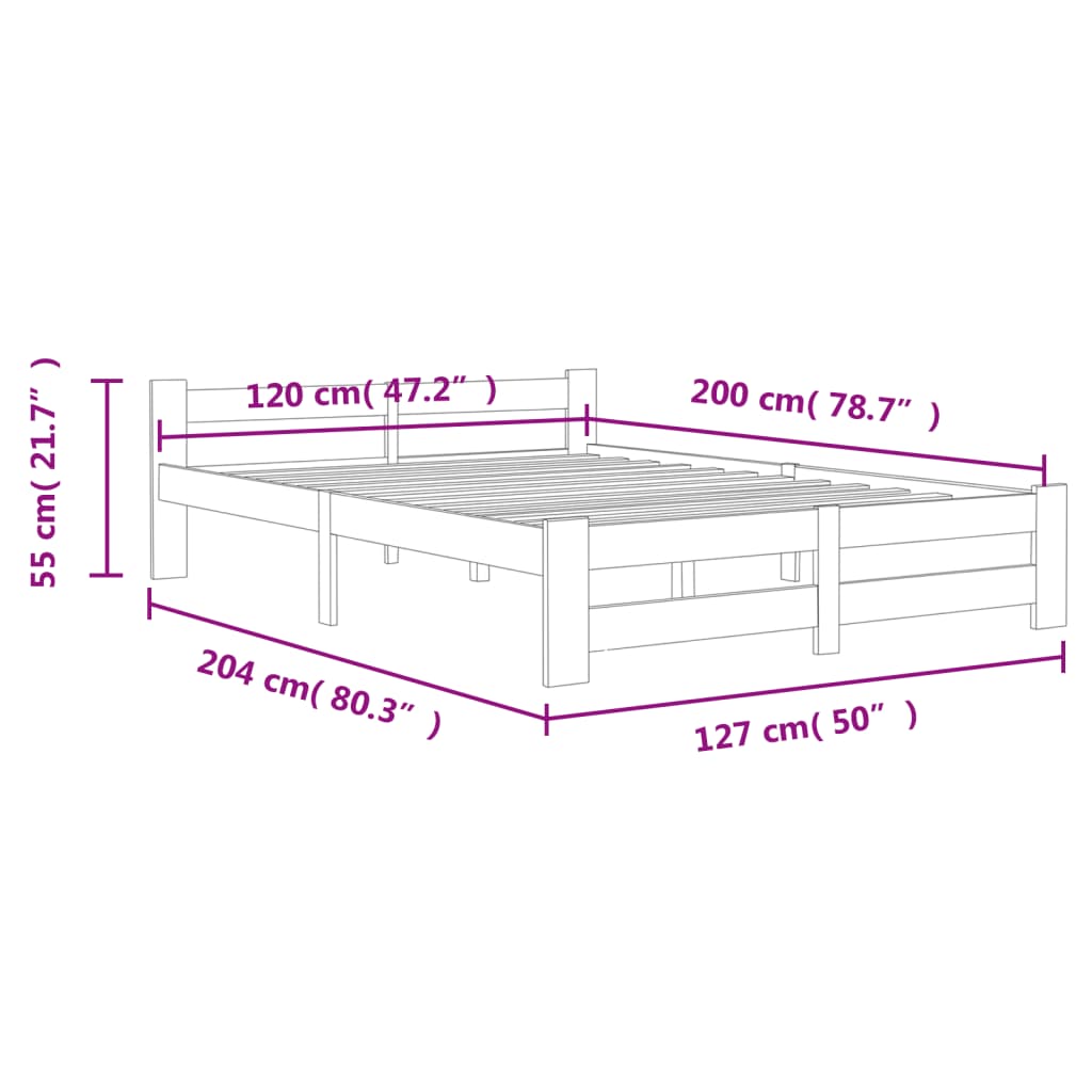 sengestel 120x200 cm massivt fyrretræ