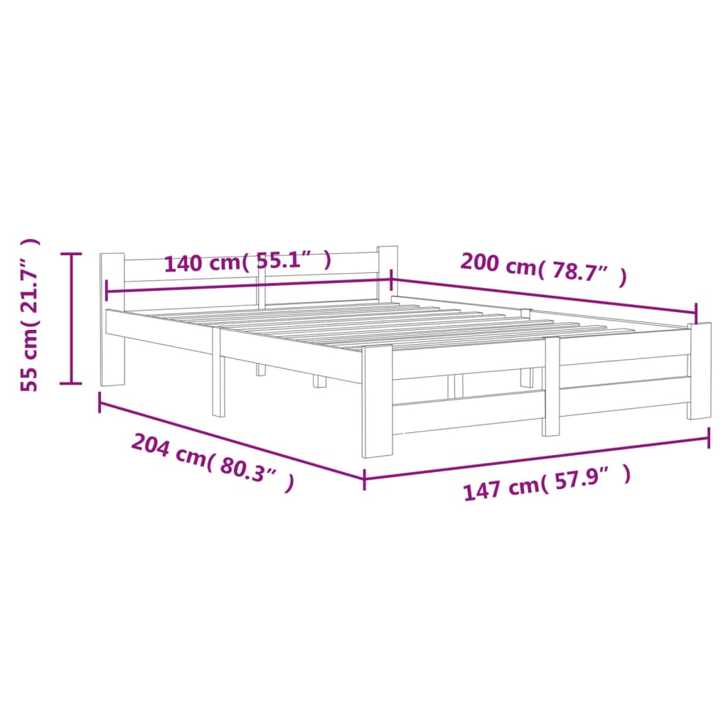 sengeramme uden madras massivt fyrretræ 140x200 cm