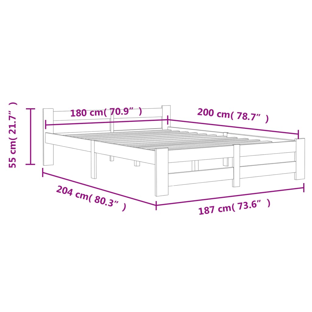 sengestel 180x200 cm massivt fyrretræ