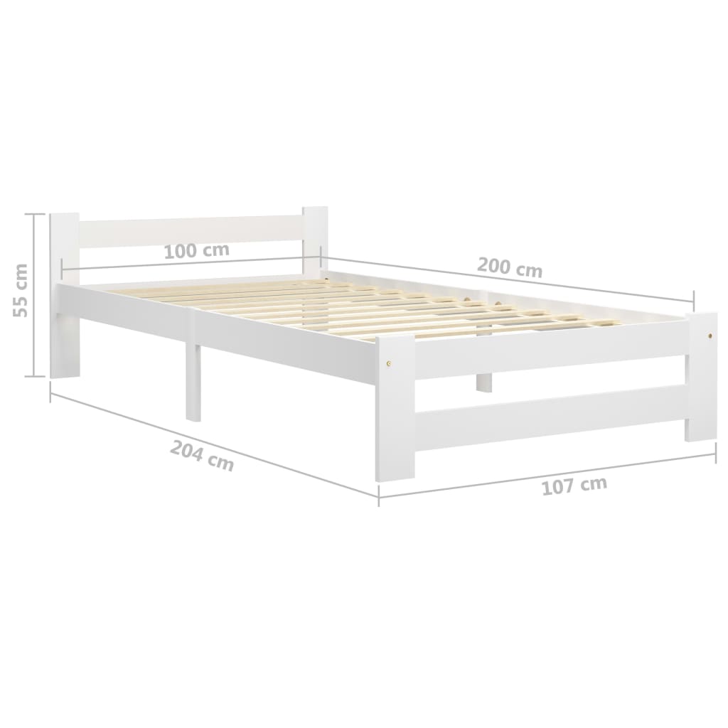 Sengeramme uden madras massivt fyrretræ 100x200 cm hvid