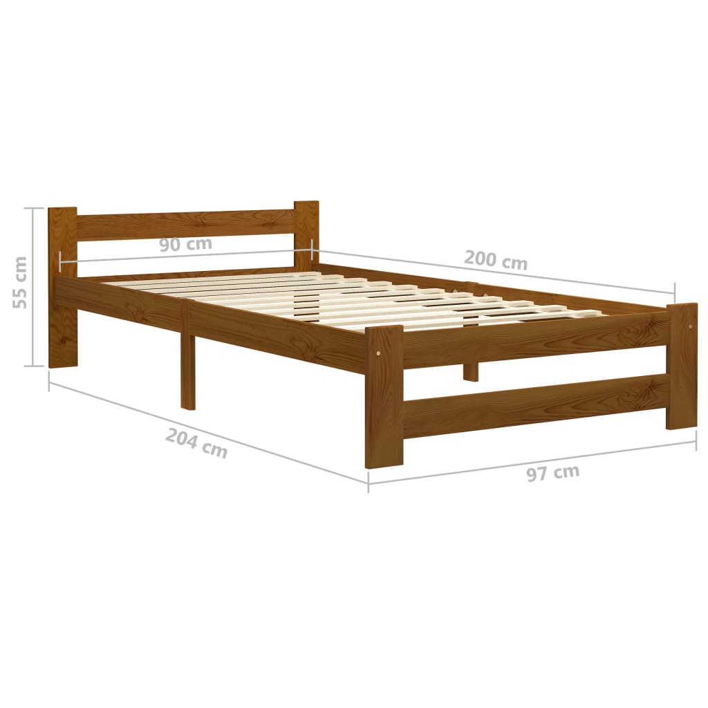 sengeramme uden madras massivt fyrretræ 90x200 cm honningbrun