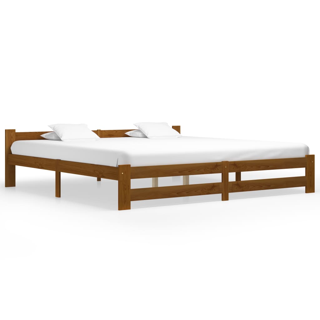 sengeramme 200x200 cm massivt fyrretræ gyldenbrun