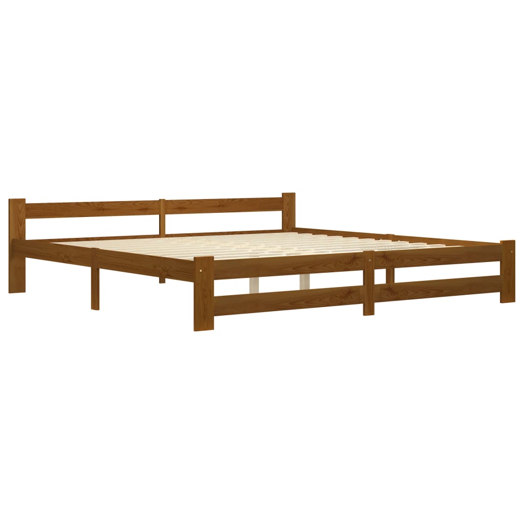 sengeramme 200x200 cm massivt fyrretræ gyldenbrun