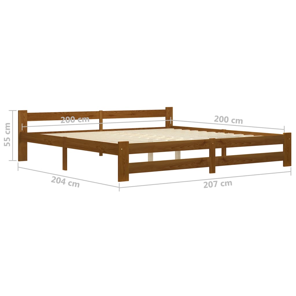 sengeramme 200x200 cm massivt fyrretræ gyldenbrun