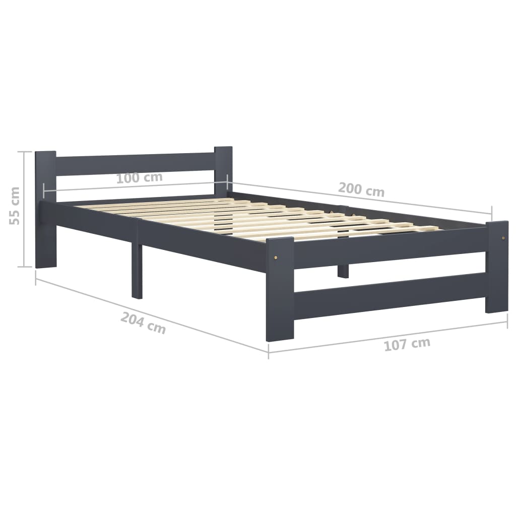 Sengeramme uden madras massivt fyrretræ 100x200 cm mørkegrå