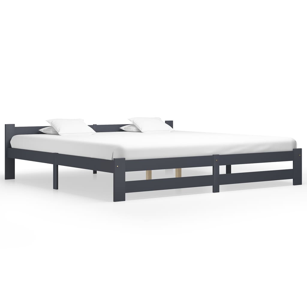 sengeramme uden madras massivt fyrretræ 200x200 cm mørkegrå