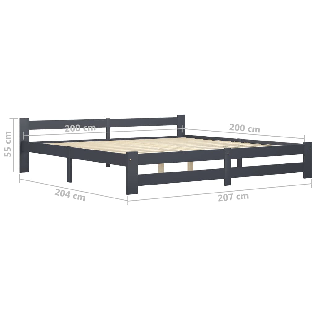 sengeramme uden madras massivt fyrretræ 200x200 cm mørkegrå