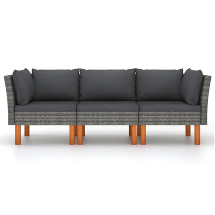 3-personers havesofa med hynder polyrattan grå