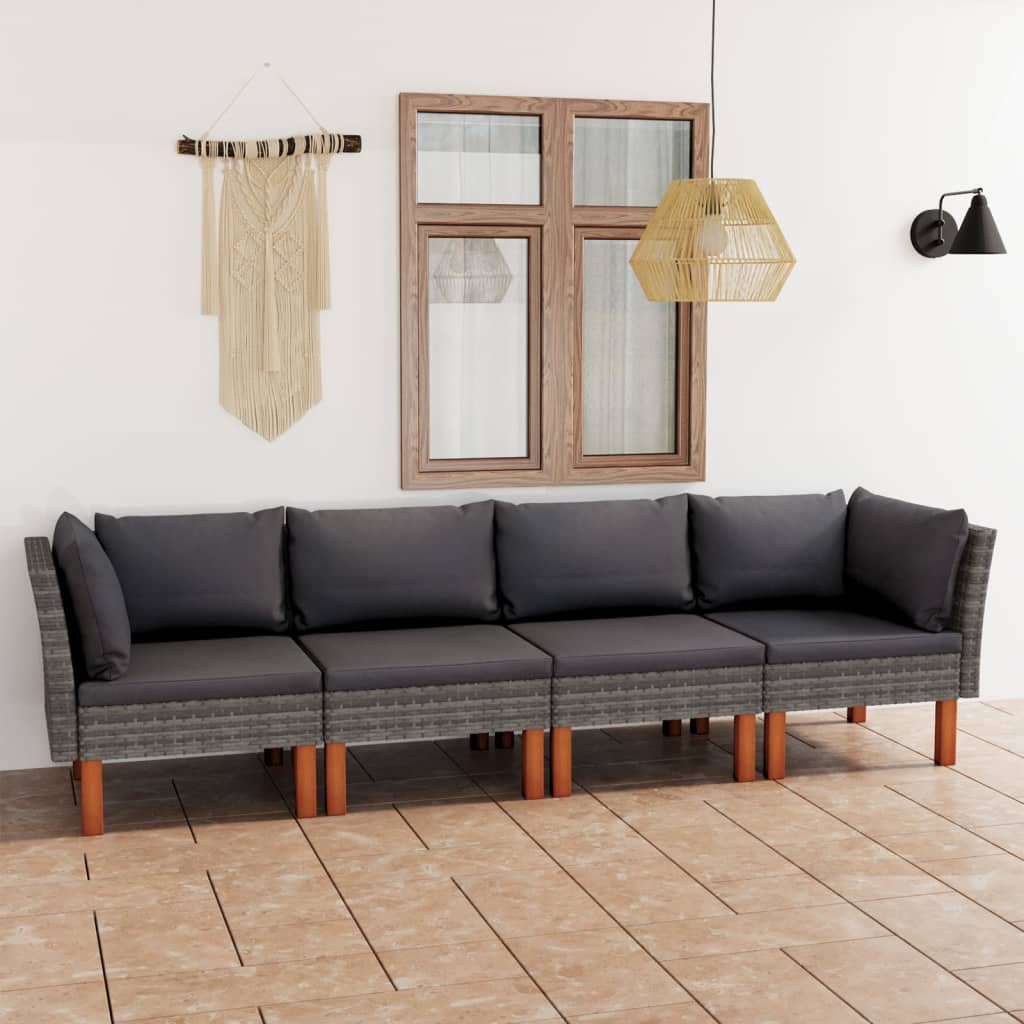 4-personers havesofa med hynder i polyrattan - grå
