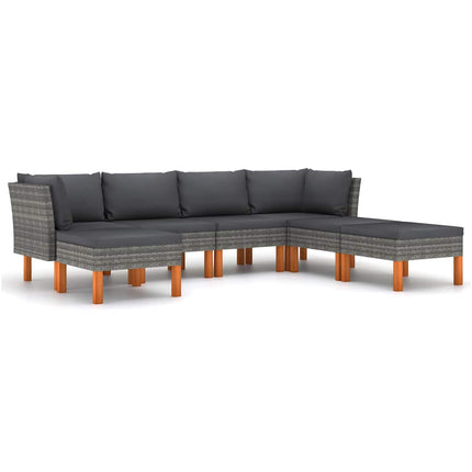 loungesæt til haven 7 dele med hynder polyrattan grå