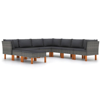 loungesæt til haven 9 dele med hynder polyrattan grå