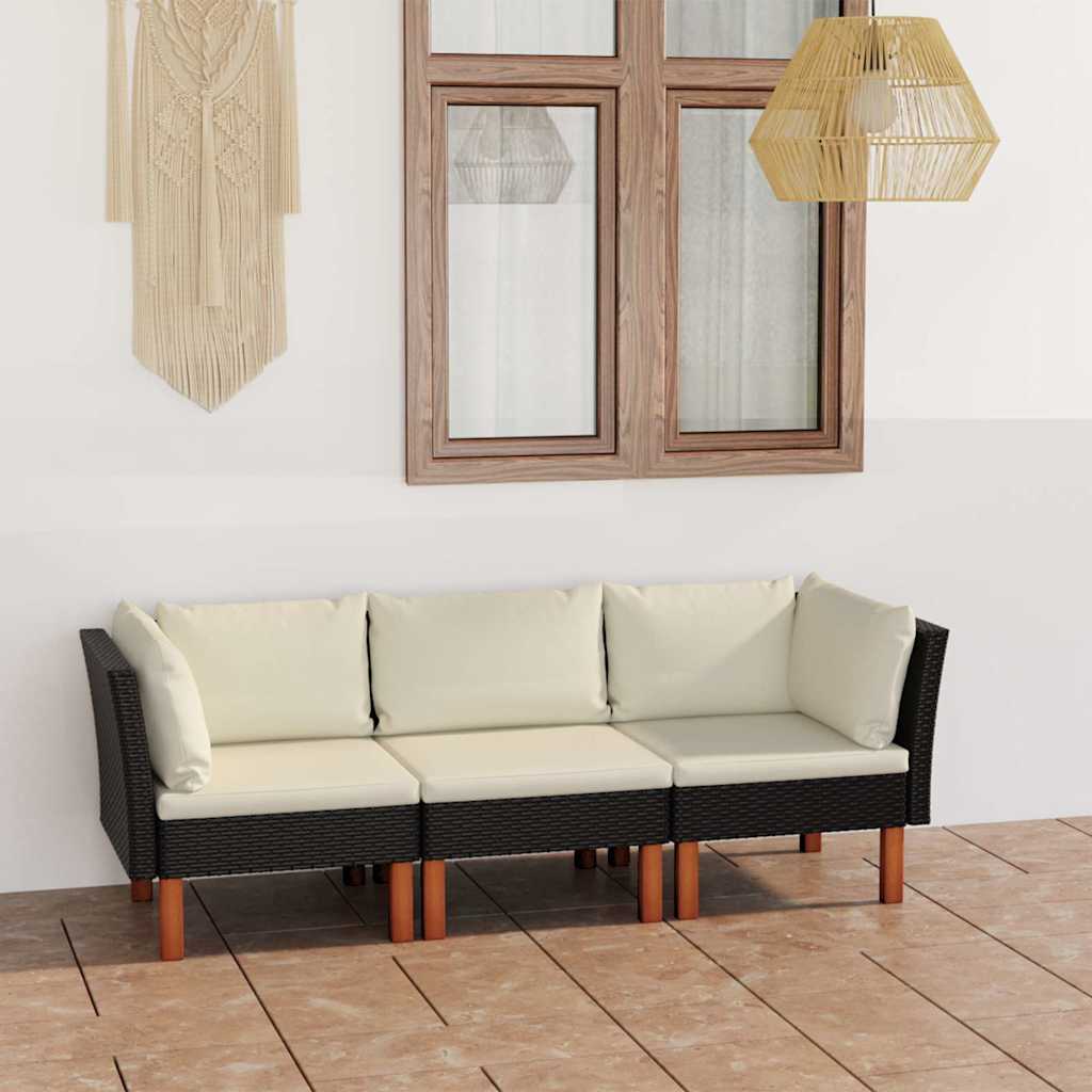 3-personers havesofa med hynder i sort polyrattan
