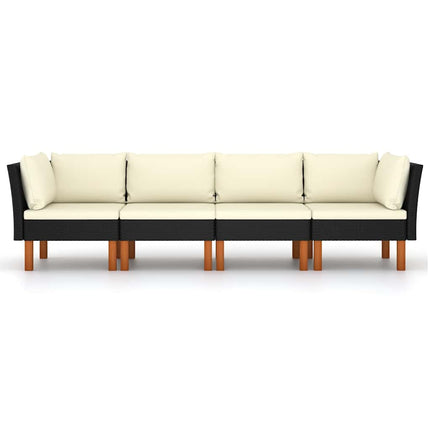 4-personers havesofa med hynder polyrattan sort