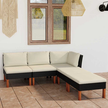 loungesæt til haven 5 dele med hynder polyrattan sort