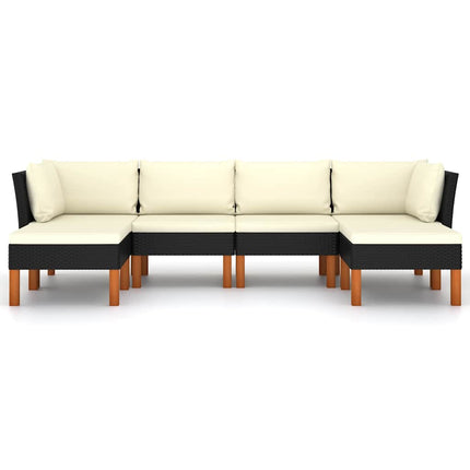loungesæt til haven 6 dele med hynder polyrattan sort