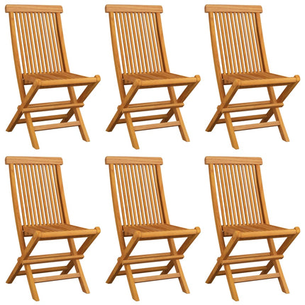 havestole med beige hynder 6 stk. massivt teaktræ