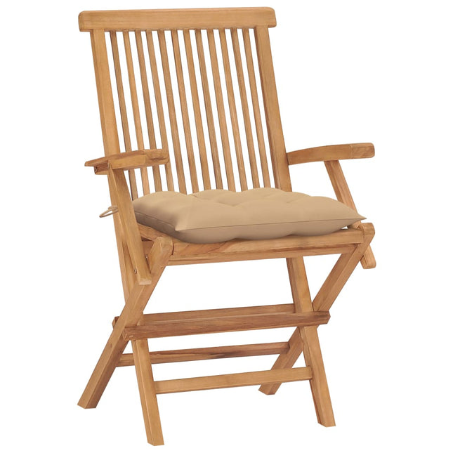 havestole med beige hynder 4 stk. massivt teaktræ
