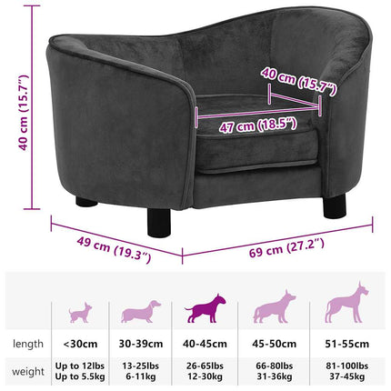 hundesofa 69x49x40 cm plys mørkegrå