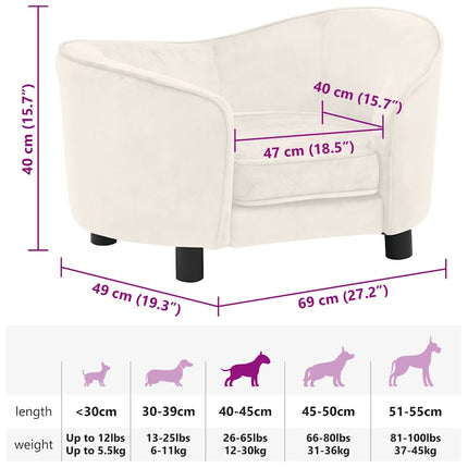hundesofa 69x49x40 cm plys cremefarvet