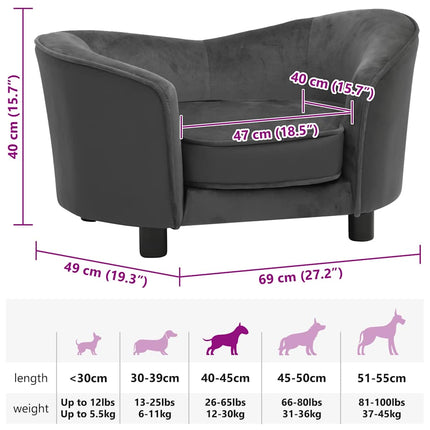 hundesofa 69x49x40 cm plys og kunstlæder mørkegrå