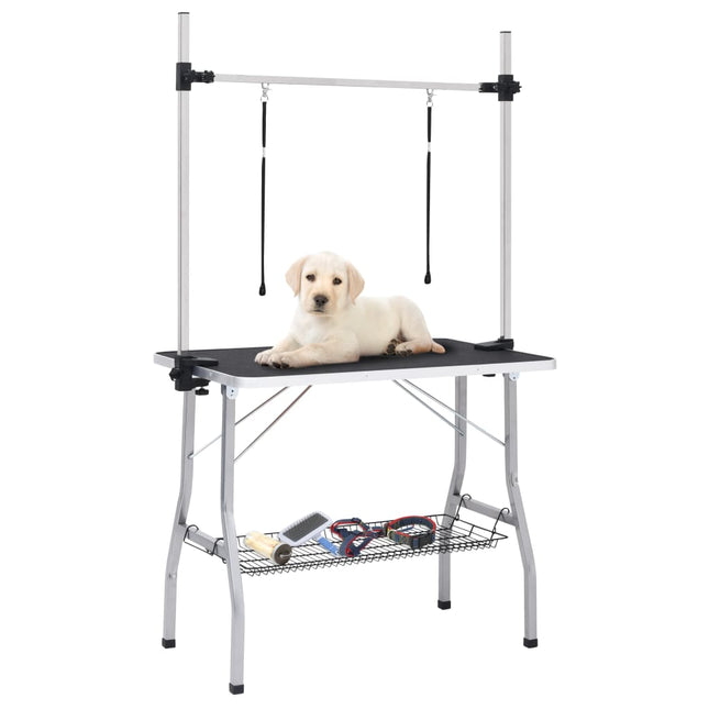 vaske-/trimmebord til hund justerbart m. 2 løkker og kurv