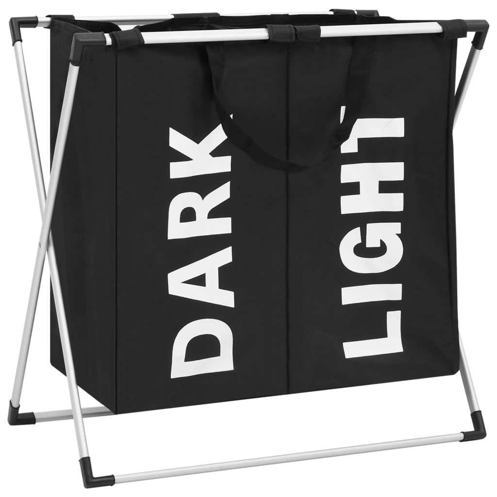 vasketøjskurv i 2 sektioner sort